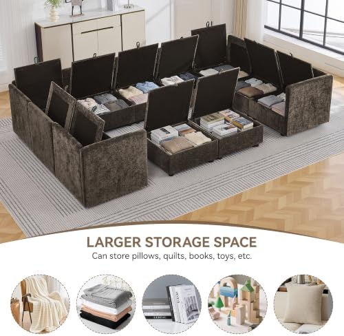 130" Brown Oversized Modular Storage Sofa, U Shaped Chenille Cloud Couch - Image 3