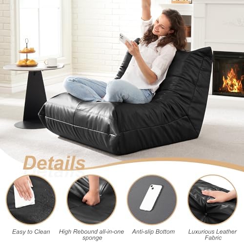 Hobestluk Bean Bag Chair Adult Leather Togo Chair Memory Foam Living Room - Image 5