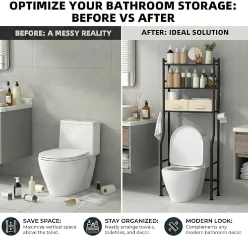 GloTika 3-Tier Over Toilet Storage, 2 Baskets - Image 7