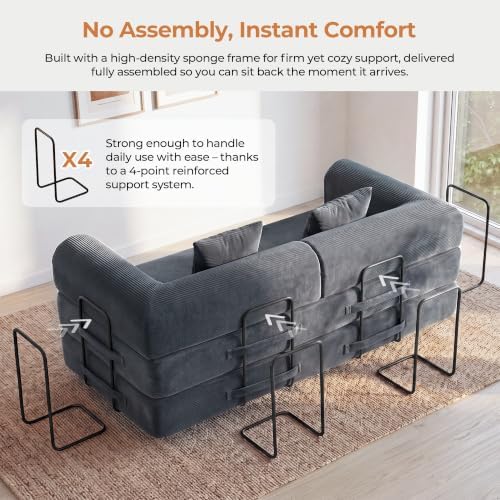 79" Convertible Futon Sofa Bed, Boneless Couch - Image 6