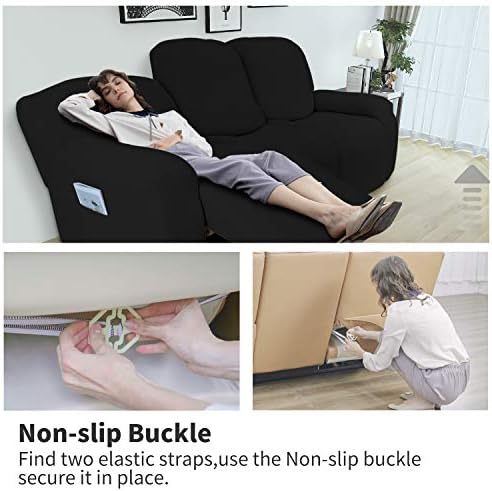 Easy-Going 8 Pieces Recliner Couch Stretch Sofa Slipcover Black - Image 3