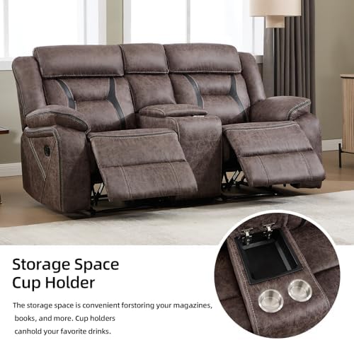 EBELLO Manual Recliner Sofa Set, Faux Leather Reclining Living Room Furniture - Image 4