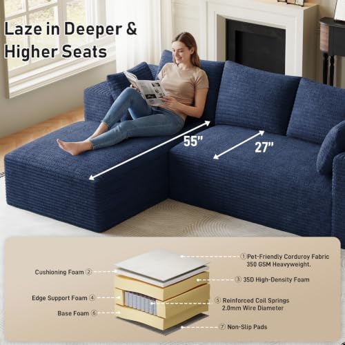 ONEMMLION 107" L-Shaped Cloud Boneless Couch Sofa - Image 4