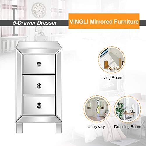 Bonnlo 3-Drawer Mirrored Nightstand End Table Bedside Table - Image 4