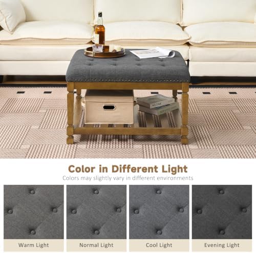 Befurtori Ottoman with Storage Bench, Linen Ottoman Coffee Table, Dark Gray - Image 6