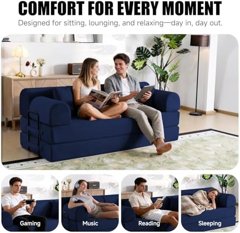 79" Memory Foam Sofa Bed, High Backrest Convertible Futon Boneless Couch - Image 5