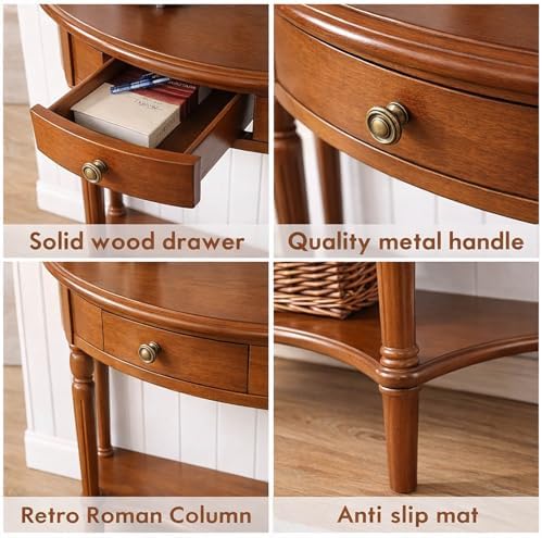 Half Moon Console Table Solid Wood Vintage Entryway Table - Image 6