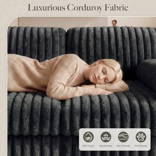 Belffin Plush Corduory Sectional Sleeper Sofa - Image 6