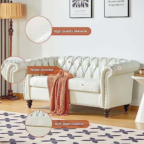 ORRD Loveseat Sofa, Chesterfield Modern Faux Leather Sofa Tufted Couch 2 Seater - Image 3