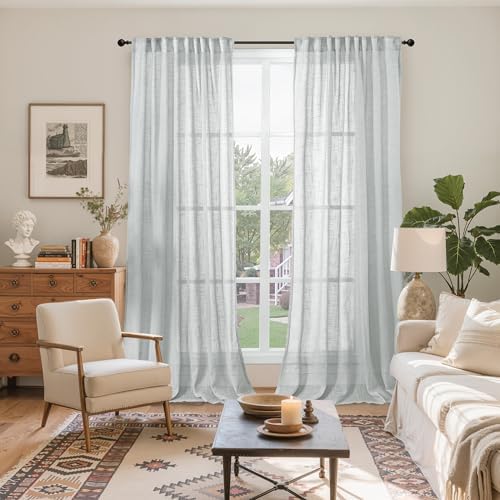 Light Grey Linen Semi Sheer Curtains 52 X 84 Inch Length - Image 2