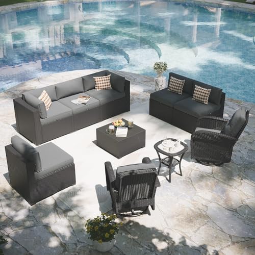 Aoxun Patio Furniture Set with Swivel Rocker Chairs, 10 Piece Outdoor Sectional by Aoxun