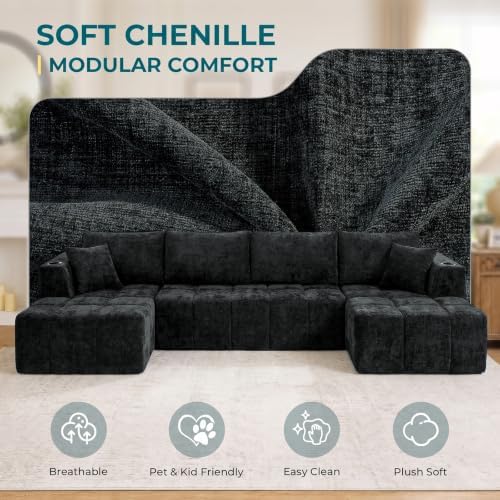 Skepphlay 132" U Shaped Couch, Boneless Sectional Couches - Image 3