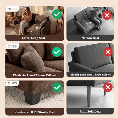 KYJ Loveseat Sofa, Cloud Love Seat Couch 3 Layer Cushion - Image 5