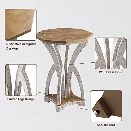 COSIEST Set of 2 Rustic Accent End Table, Octagonal Farmhouse Wood Side Table - Image 7