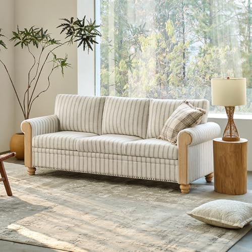 81" Mid-Century Modern 3-Seater Sofa, Stripe Upholstered Couch - Image 3