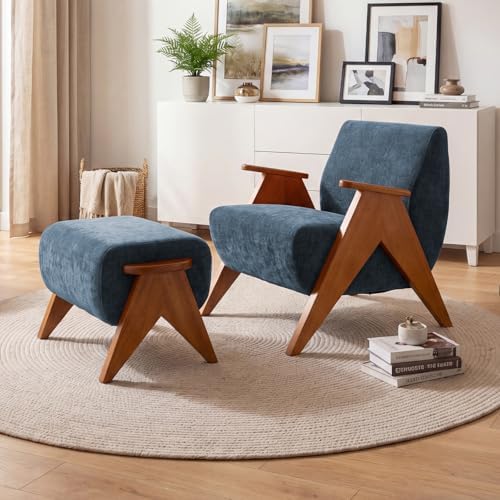 Linen Padded footstools Mid Century Modern Ottoman - Image 5