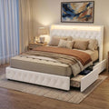 Queen Size Bed Frame, 4 Storage Drawers, Charging Station by Zelurelle