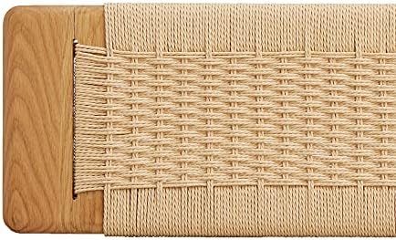 100% Solid Oak Wood Woven Dining Bench - Image 6