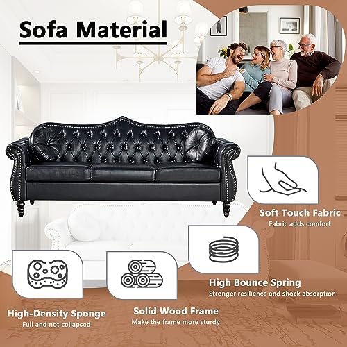 AVZEAR 82" Three Seater Leather Sofa, Chesterfield Sofa, Mid-Century Modern PU - Image 4