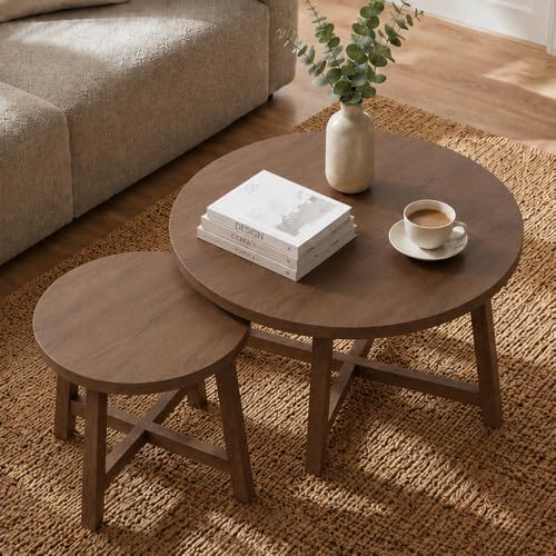 WILLIAMSPACE Round Wooden Nesting Coffee Table Set of 2 - Image 6