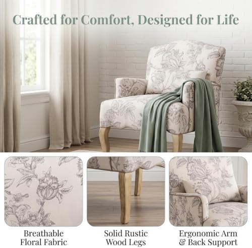 Shunzhi Floral Accent Chairs Set of 2 Farmhouse Upholstered Armchair Linen - Image 6