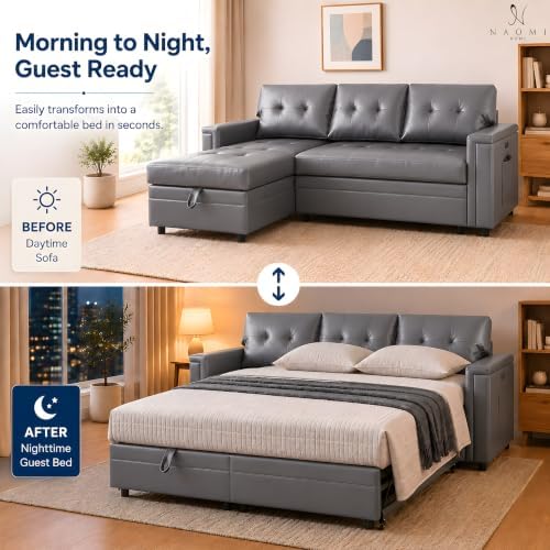 Naomi Home L-Shaped Air Leather Sleeper Sectional Sofa - Image 5