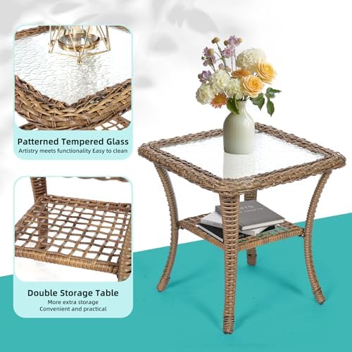 MEETWARM 3 Pieces Outdoor Wicker Rocking Chair Set, Rattan Patio Rocker Chairs - Image 6
