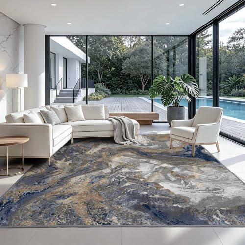 Modern Abstract Blue 8x8 Area Rug: Large Square Rugs - Image 3