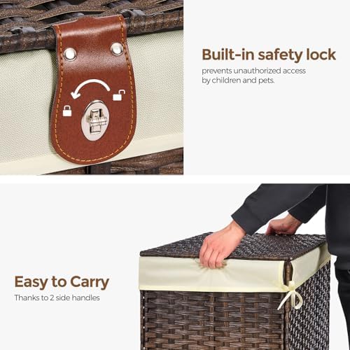 Wicker Storage Basket with Lid, 160L Shelf Basket with Removable Liner Bag - Image 4
