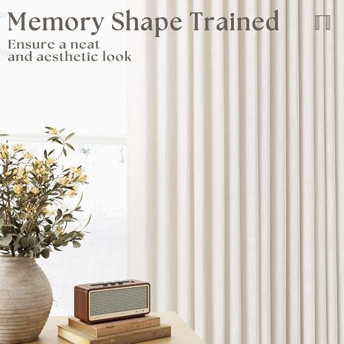 Natural Pinch Pleated Linen Semi Sheer Curtains 54 Inch Length 2 Panels - Image 4