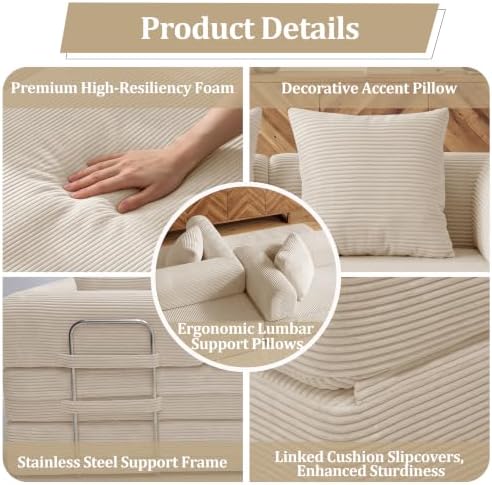 59'' Convertible Compressed Corduroy Folding Cloud Sofa Bed, Modern Boneless - Image 4