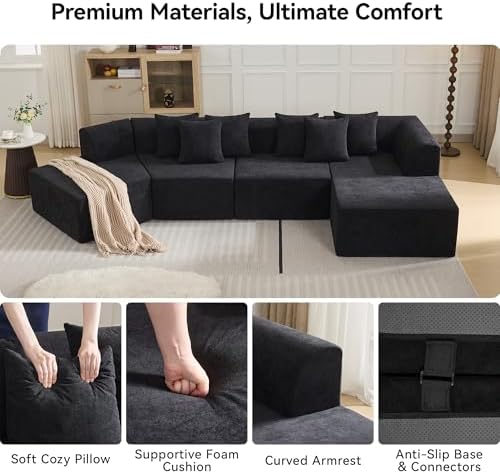 140''Oversized Cloud Velvet Curved Sectional Couch, Boneless Couch - Image 3