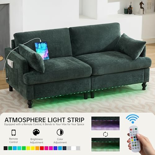 68.9” Loveseat Sofa Couch, Modern Comfy 2 Seat Chenille Couches, Spring - Image 4
