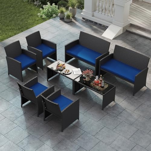 Tangkula 8 Piece Patio Wicker Furniture Set, Outdoor Heavy Duty Rattan - Image 2