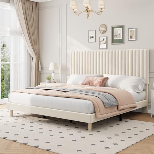 GAOMON King Size Bed Frame, Velvet Upholstered Platform Bed - Image 3