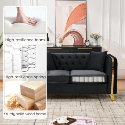 Velvet Chesterfield Sofa, Mid Century Modern Deep Seat Couch - Image 4