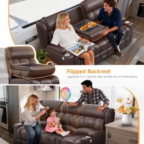 Loveseat Recliner Sofa with Flip Backrest Design, 3 Seat RV Recliner Sofa with - Image 4
