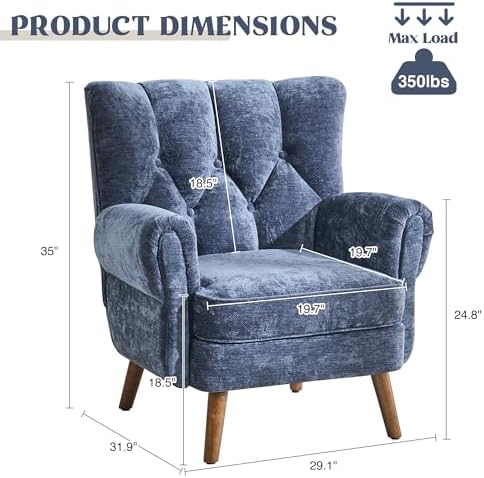 Chenille Wingback Accent Chairs Set of 2, Mid-Century Modern Living Room - Image 2