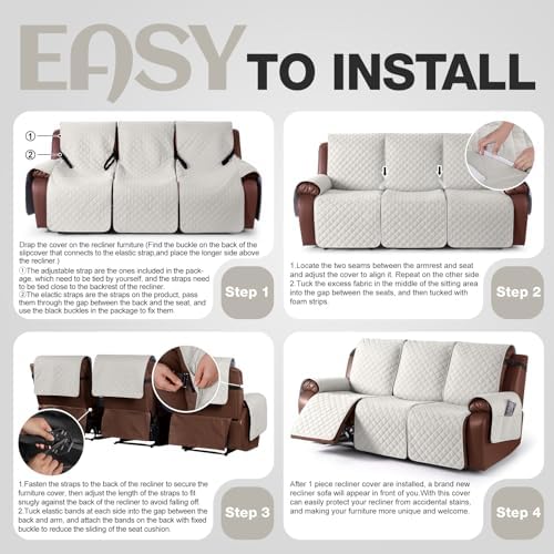 KinCam Waterproof Recliner Sofa Covers Washable, 3 Seater - Image 6