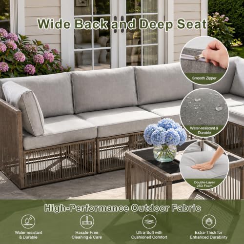 7 Piece Outdoor Small Patio Furniture Set, Wicker Sectional Furniture Set - Image 5