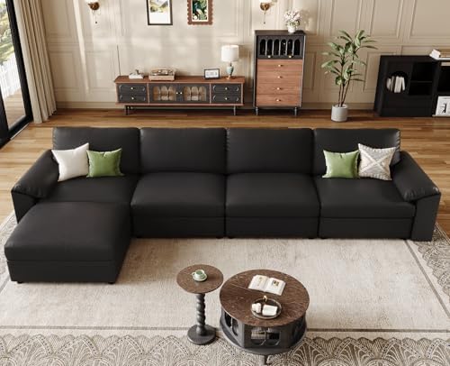 EASE MOOSE Leather Sectional Couch, L Shaped Deep Seat Modern Sofa - Image 3
