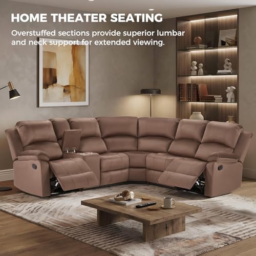 EBELLO Manual Reclining L-Shaped Sectional Sofa Set, Soft Microfiber Recliner - Image 6