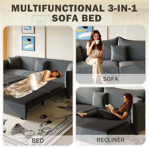 KEIKI 81.9" 3-in-1 Convertible Sofa Bed, Modern Velvet Sleeper Couch - Image 3