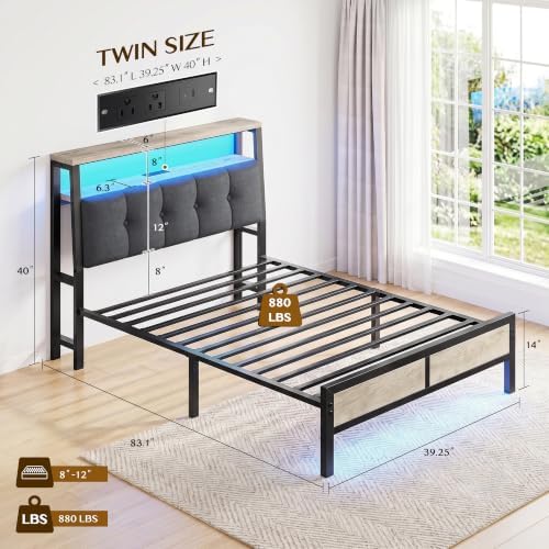 Homkdom Twin Bed Frame with Upholstered Headboard & Charging Station - Image 3