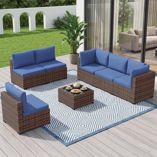 LHBcraft 7 Pieces Outdoor Wicker Rattan Patio Furniture, Outdoor Sectional Set by LHBcraft-US