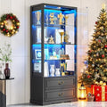TAGELIER Display Cabinet with Glass Doors and LED Lights, 2 Drawers by TAGELIER