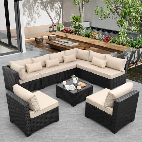Rattaner 9 Pieces Outdoor Sectional All-Weather Wicker Patio Furniture Set - Image 2