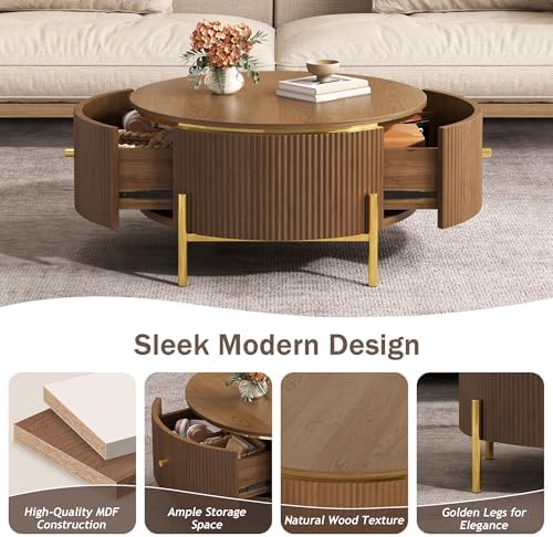 31.5" Coffee Table Living Room Brown CoffeeTable - Image 6