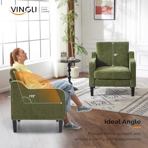 VINGLI Olive Green Accent Chair, Upholstered Armchair - Image 5
