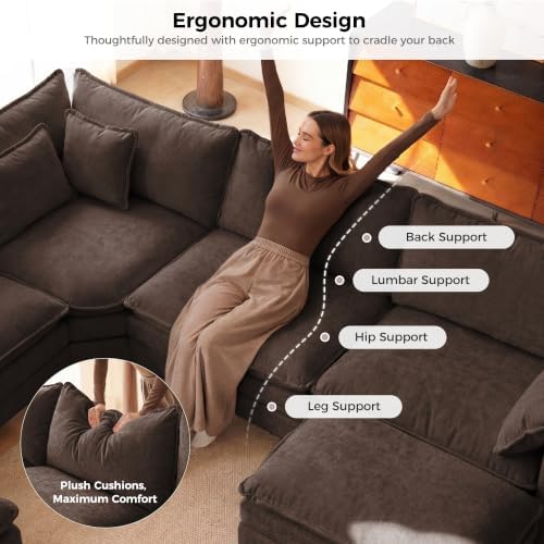 ELUCHANG 116" Oversized Modular Sectional Sofa, Comfy Chenille Cloud Couch - Image 5